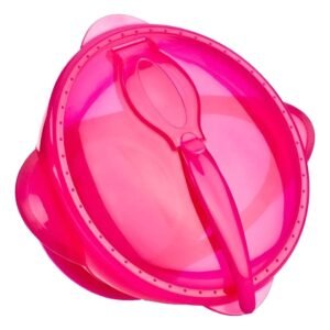 Plato Nuby con tapa y cuchara rosa