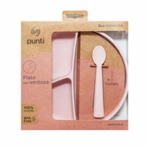 Plato Punti de silicona redondo con cuchada rosa