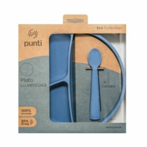 Plato Punti de silicona redondo con cuchada azul