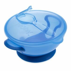 Plato Nuby con tapa y cuchara azul
